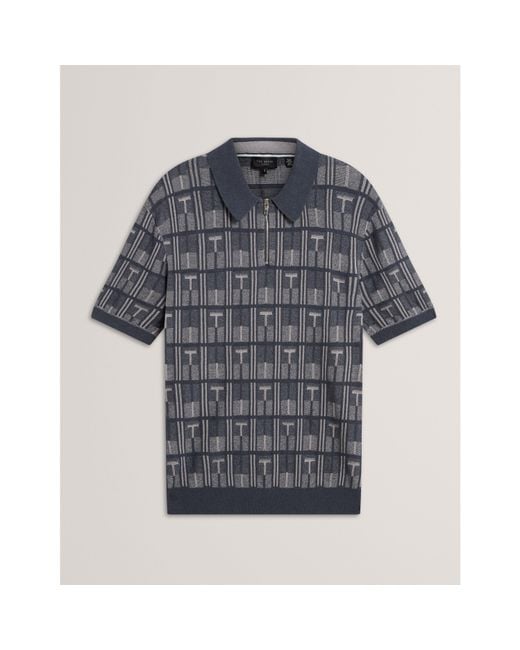 Ted Baker Blue Ted Ss Zip Neck Polo Sn64 for men