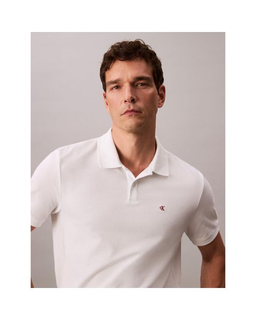 Calvin Klein White Ckj Pique Short-Sleeve Polo Shirt for men