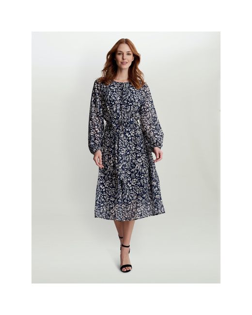 Gina Bacconi Blue Alaska Unwaisted Long Sleeve Dress