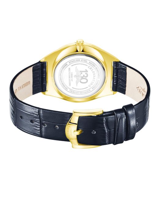 Rotary Blue Ultra Slim Ss Leather Strap Watc for men