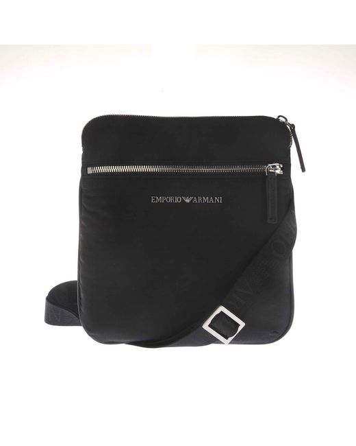 Emporio Armani Black Nylon Allover Jacquard Logo Shoulder Bag for men