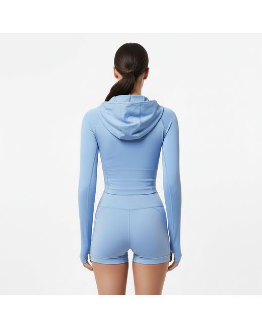 Usa Pro Blue Seamless Definition Cropped Long Sleeve Performance Training Jacket