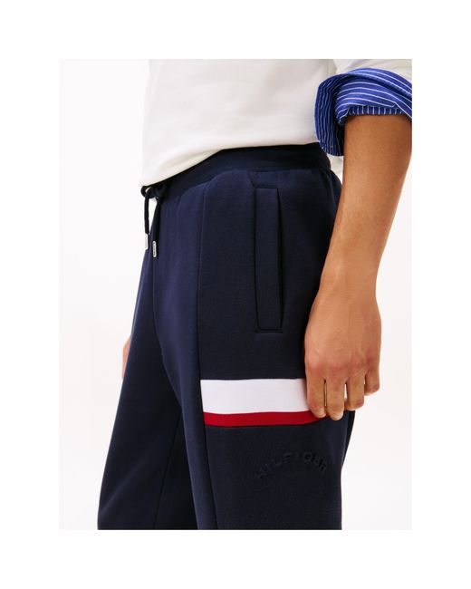 Tommy Hilfiger Blue Sleeve Tape Fleece Tapered Fit Joggers for men