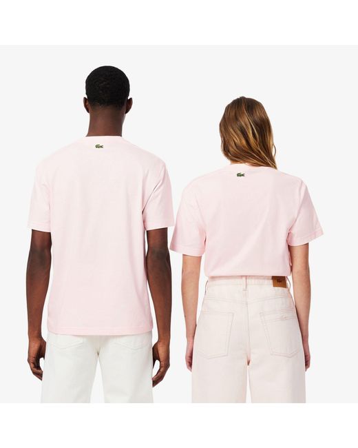 Lacoste Pink Signature Print Cotton T-Shirt for men