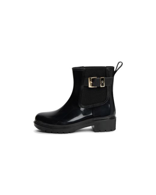 Tommy Hilfiger Black Shiny Buckle Cleat Rain Boots