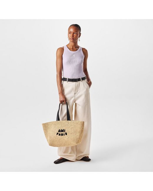 AMI White High Rise Wide Leg Trousers