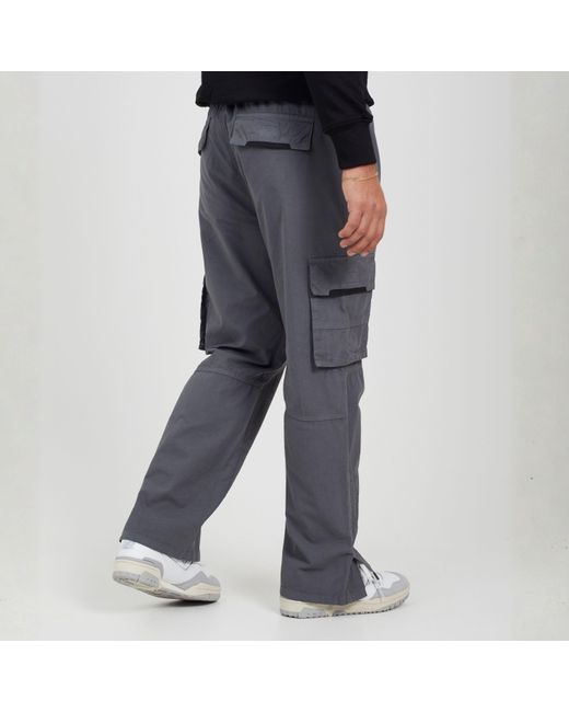 Brave Soul Gray Ripstop Cargo Trousers With Drawstring Waist for men