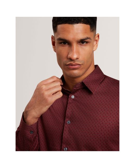Ted Baker Red Long Sleeve Geometric Patterned Shirt for men