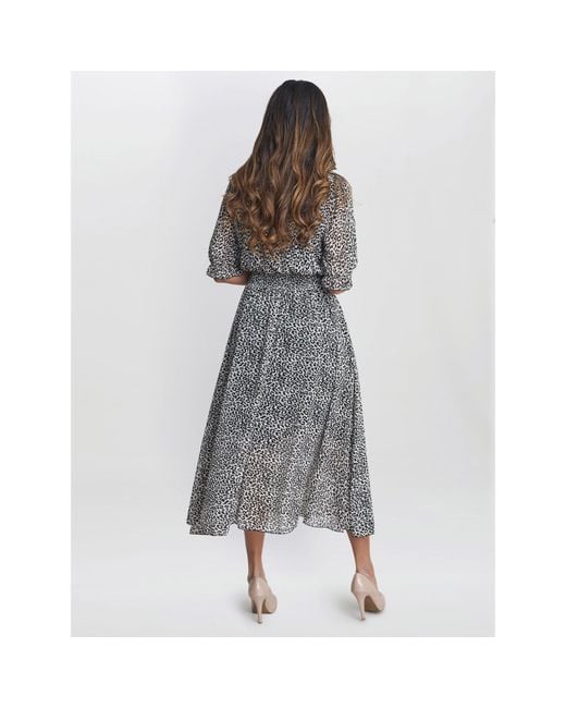 Gina Bacconi Gray Mimi Godet Pussy Bow Dress