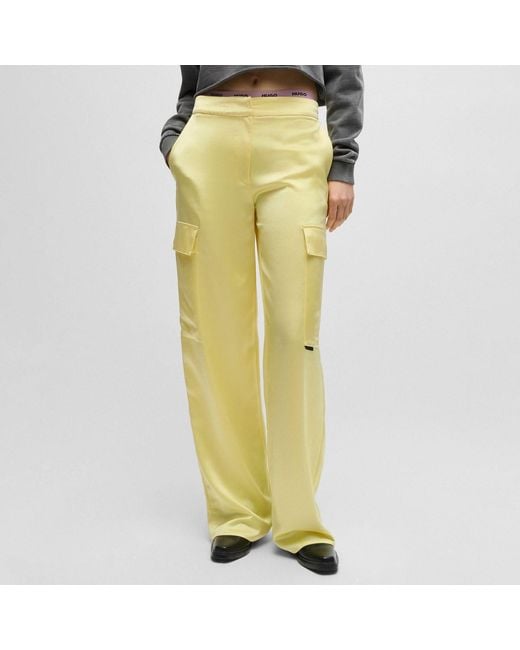 HUGO Yellow Hakila-1 Relaxed-Fit Cargo Trousers