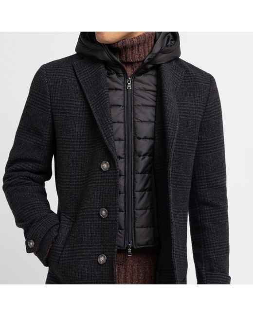 Eden Park Black Dark Prince Of Wales Pattern Wool Coat for men