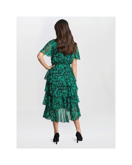 Gina Bacconi Green Lottie Elastic Waist Tiered Dress