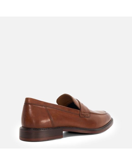 Dune Brown Stanwood Leather Slip On Loafers for men