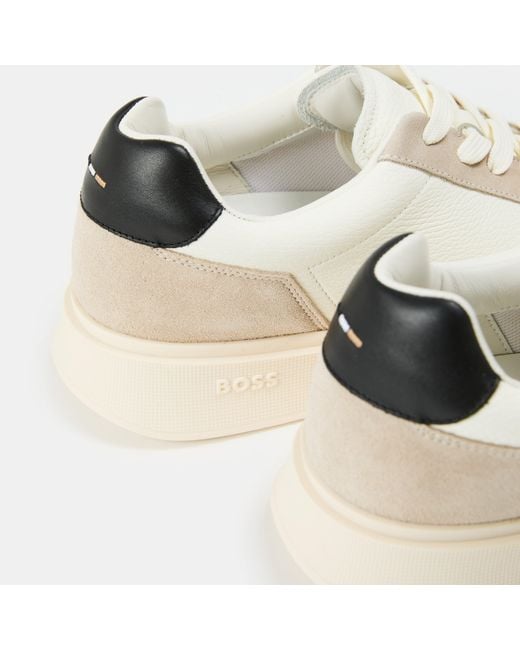 Boss White Bulton Platform Leather Trainers for men