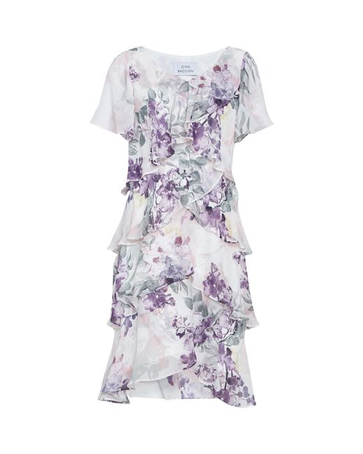 Gina Bacconi White Kia Printed Tiered Dress