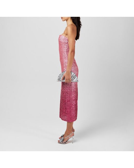 LoveShackFancy Red Stasia Sequined Ombré Maxi Dress