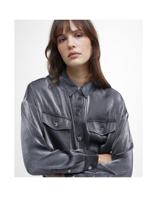 Barbour Gray Della Satin Long-sleeved Shirt