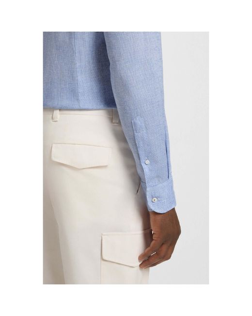 Boss Blue L-Hays Slim Fit Linen Shirt for men