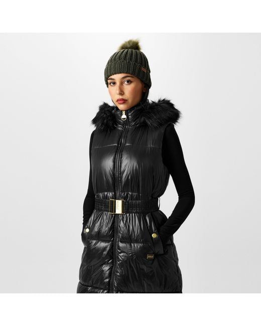 Barbour Black Saskia Quilted Padded Mid-Length Hooded Zip Gilet