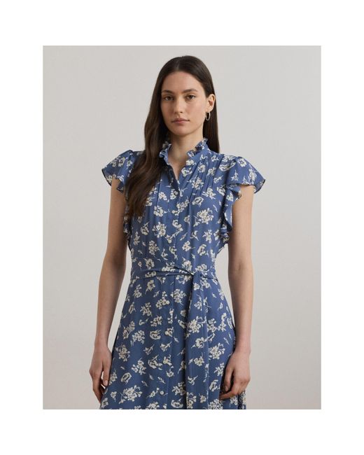 Ralph Lauren Blue Floral Belted Dress