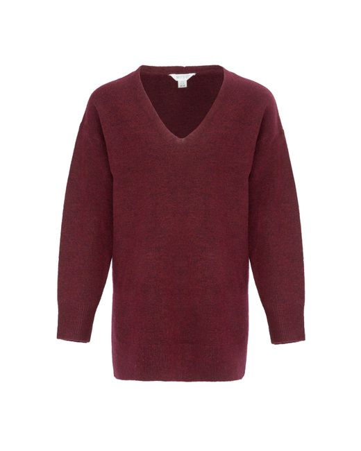 Miso Red V Neck Loose Stripe Sweater Dress