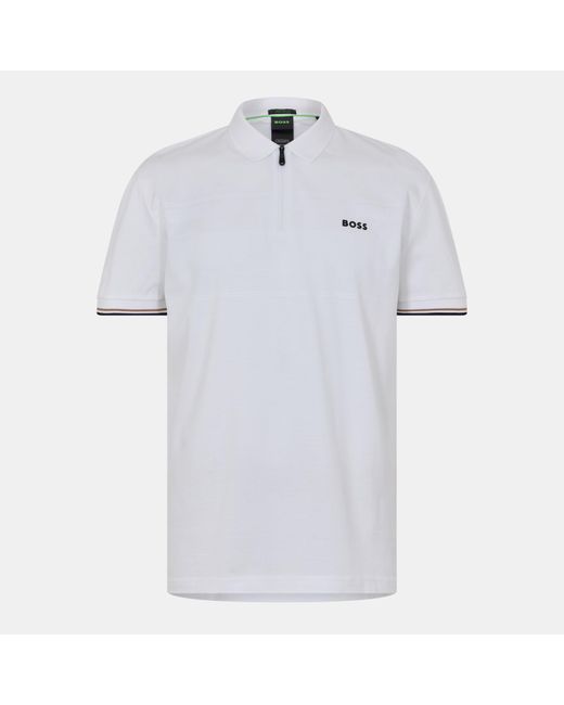 Boss White Philix Pima Cotton Short Sleeve Polo Shirt for men