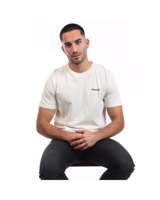 Timberland White Small Linear Logo Print T-Shirt for men