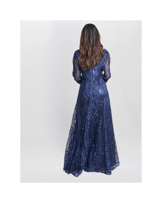 Gina Bacconi Blue Isabel Maxi Embroidered Fit And Flare Dress