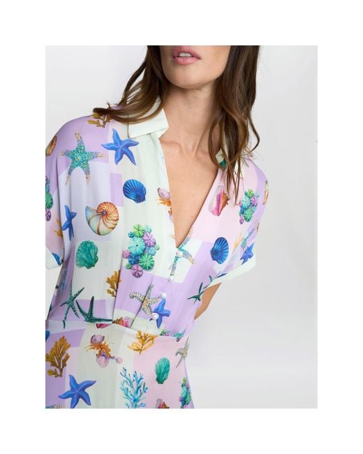 Gina Bacconi Blue Liv Seashell Print Shirt Dress