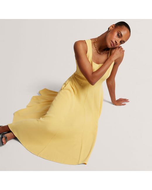 Ted Baker Yellow Panelled Scoop Neck Sleeveless Midi Dress