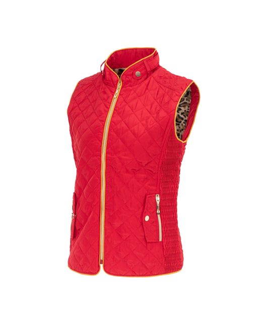 Miso Red Stand Collar Full Zip Hip Length Gilet
