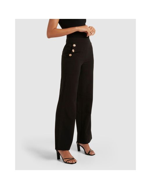 Forever New Black Megan Button Wide Leg Pant