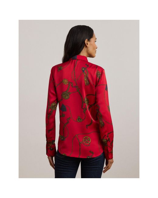 Ralph Lauren Red Classic Fit Print Charmeuse Shirt