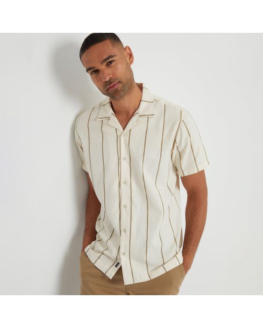 Threadbare Natural Textured Stripe Revere Collar Short Sleeve Shirt for men