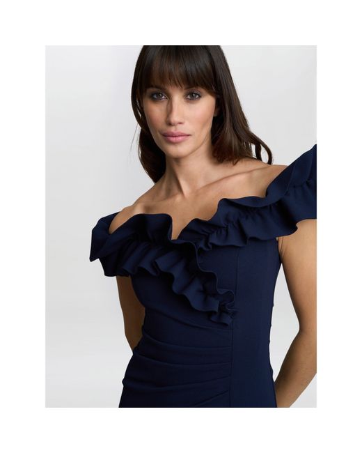 Gina Bacconi Blue Viola Ruffle Top Maxi Dress