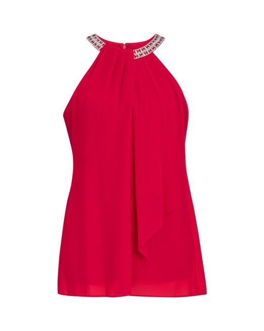 Gina Bacconi Red Elle Halter Top With Beaded Neck