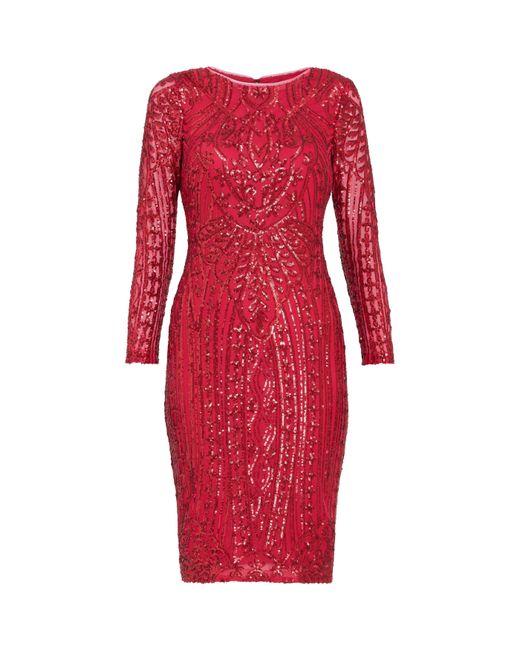 Gina Bacconi Red Angelique Sequin Midi Dress
