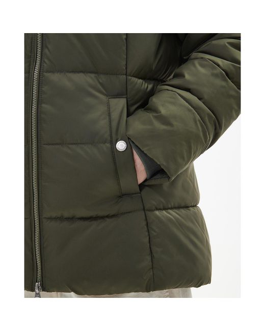 Barbour Green Midhurst Quilted Faux Fur Hood Short Puffer Jacket
