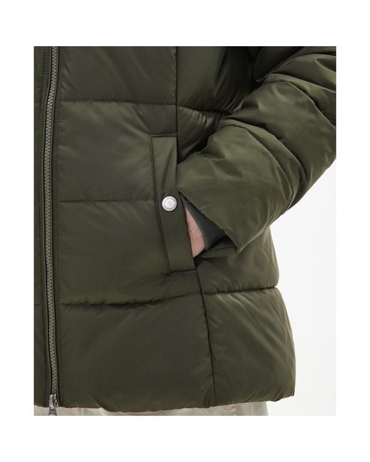 Barbour Green Midhurst Quilted Faux Fur Hood Short Puffer Jacket