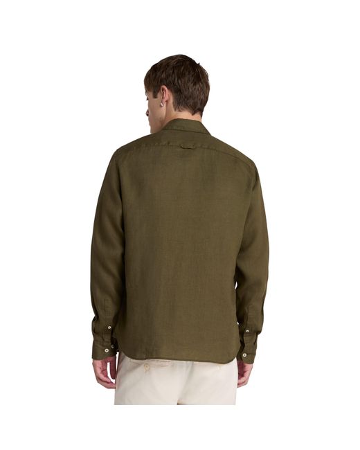 Timberland Green Mill Brook Linen Leaf Long Sleeve Plain Shirt for men