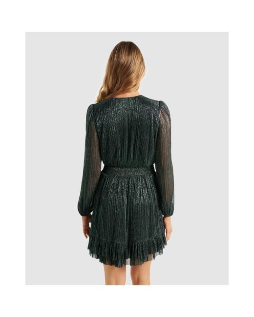 Forever New Green Goldie Long Sleeve Plisse Mini Dress