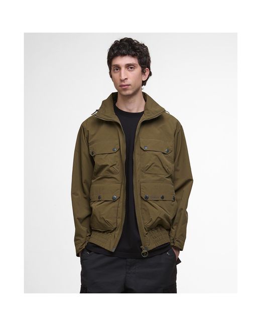 Barbour Green Re Engineered Flight Bedale Showerproof Detachable Hood Rain Anorak for men