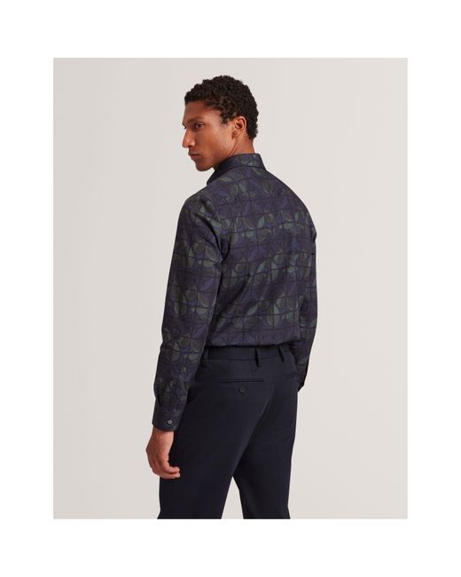 Ted Baker Blue Long-Sleeve Floral Patterned Shirt for men
