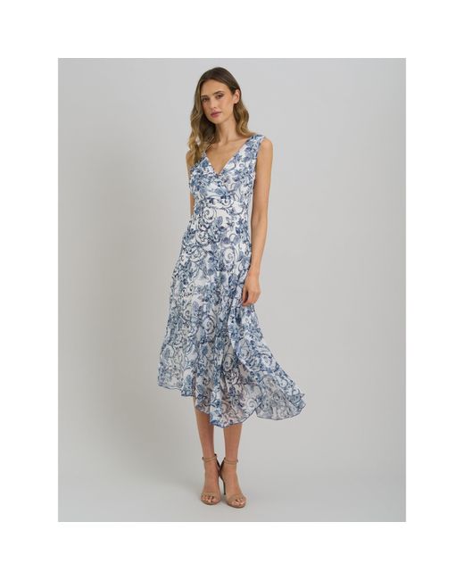 Gina Bacconi Blue India Chiffon Print Dress