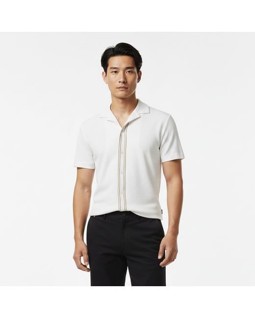 Boss White Pasini Short Sleeve Collared Shirt With Contrast Trim for men