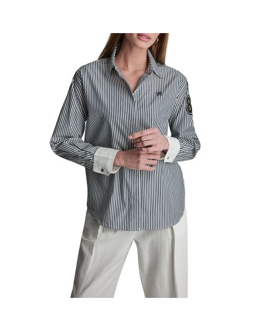 DKNY Gray Long Sleeve Patterned Shirt
