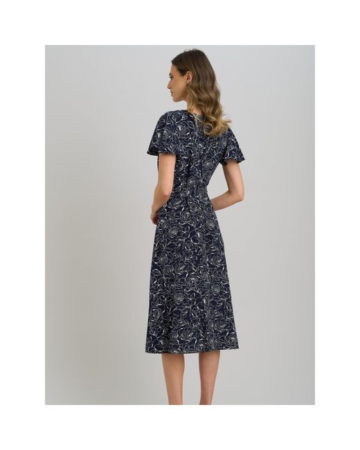 Gina Bacconi Blue Persia Faux Wrap Flutter Sleeve Dress