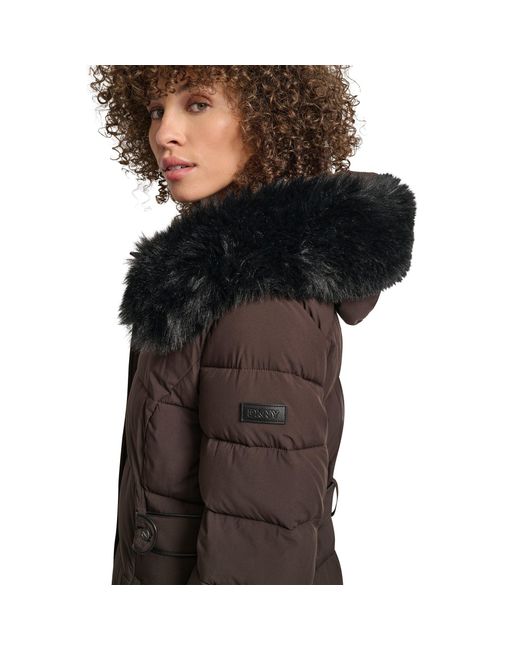 DKNY Brown Longline Long Puffer Jacket