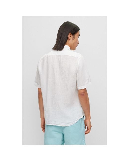 Boss Blue Rash 2 Lin Plain Short-Sleeve Shirt for men