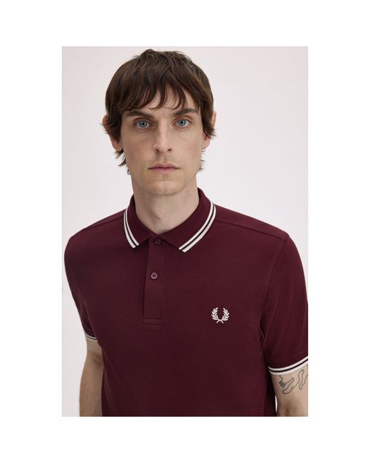 Fred Perry Red F Perry Short Sleeve Twin Tipped Polo Shirt for men